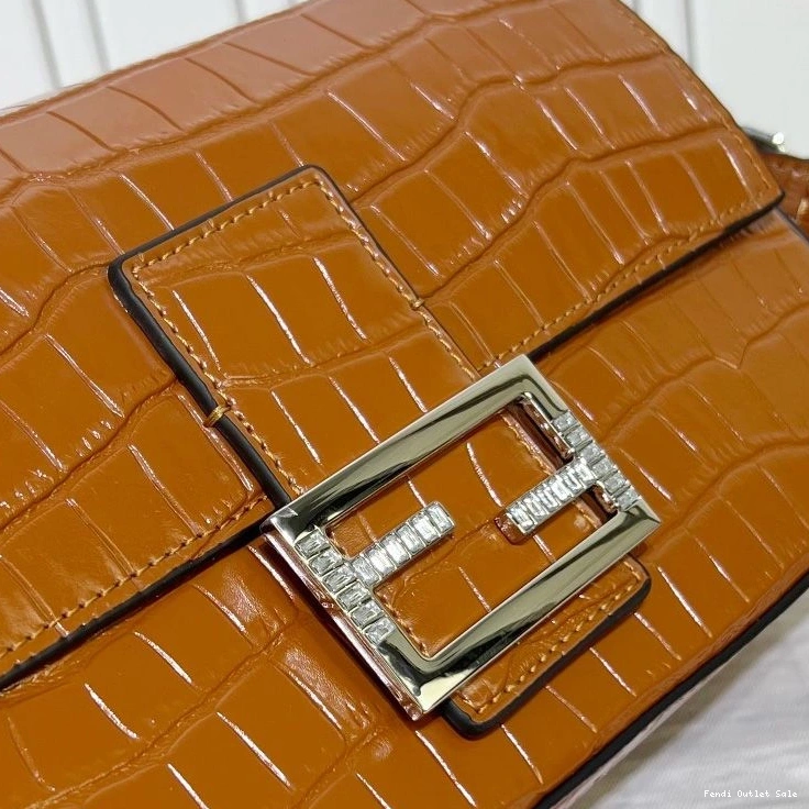 Cheap Leather Tiffany Fendi Baguette Medium Crocodile Brown Bag In 0819